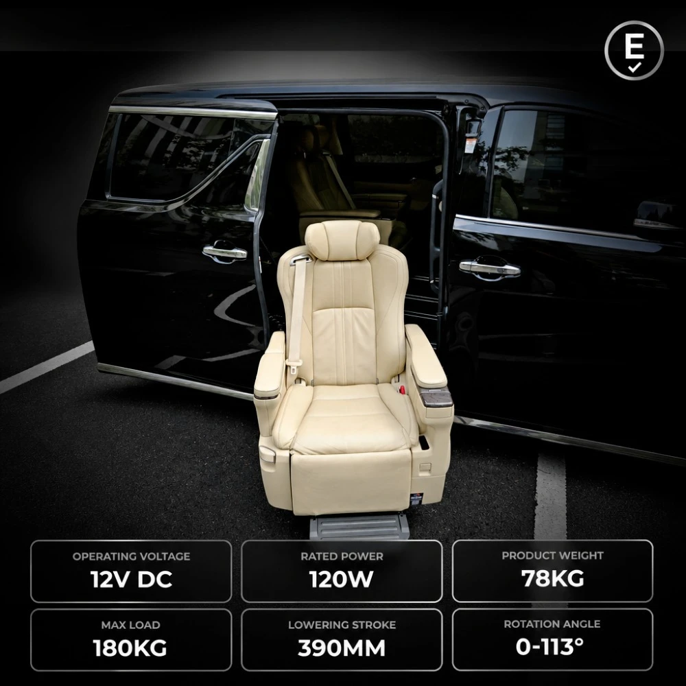 Tengyun S5B Adjustable PU Leather Car Seat for Elderly/Disabled Swivel & Lifting Features for Modified Vehicles (Black/Beige)