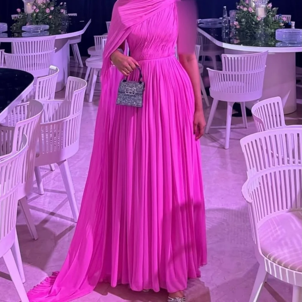 

Customized Simple Chinese Style Pleat Ruched Draped A-line Chiffon High Collar Long Dresses Evening Dresses for Woman Fashion