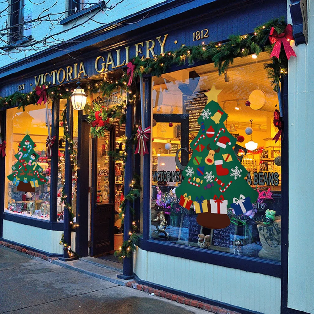 شجرة عيد الميلاد اللباد DIY شجرة عيد الميلاد المعلقة مع الحلي القابلة للفصل ديكور الحائط لهدايا عيد الميلاد ديكور باب المنزل