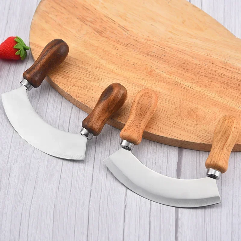 Cheese Stainless Steel Wooden Handle Swing Cutter Double Pizza Wheel Butter Knife Sawtooth Shovel Kitchen Baking Scraper Tool