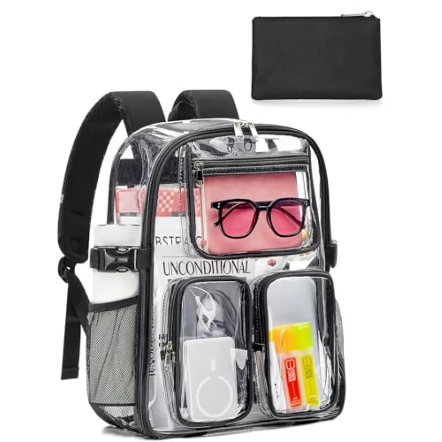 

Heavy Duty Clear Backpack for Women Men Boys Girls Large TPU Clear Bookbag with Accessories Transparent See Through Backpack fo
