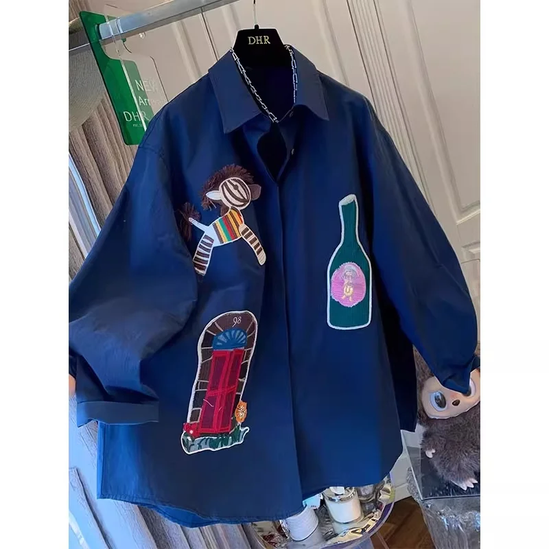 

Autumn Winter plus Size 300 Pou Men's Long Sve Embroidered Loose Casual irt Jaet Vintage Sle Polyester Fiber