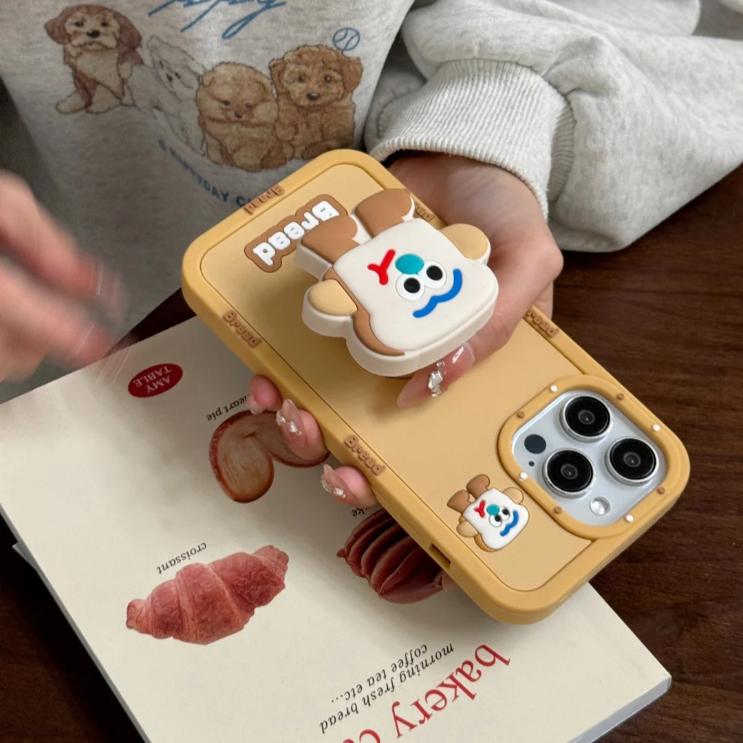 Funda de teléfono con dibujos de pan Kawaii 3D para iPhone 16promax 16 15 14 13 12 Pro Max 11 soporte para tostadas funda de silicona suave
