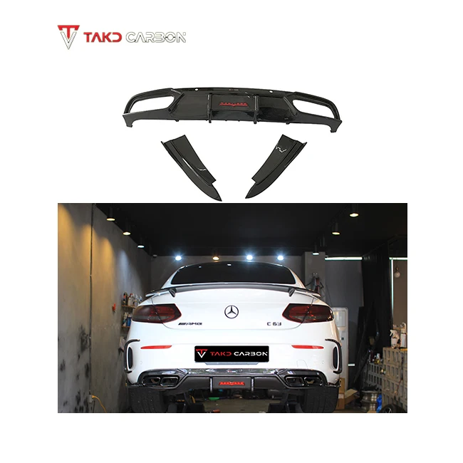 Real Car Data Development universal rear spoilers Dry Carbon Fiber Rear Bumper Lip Diffuser For BENZ AMG C63 W205 Coupe