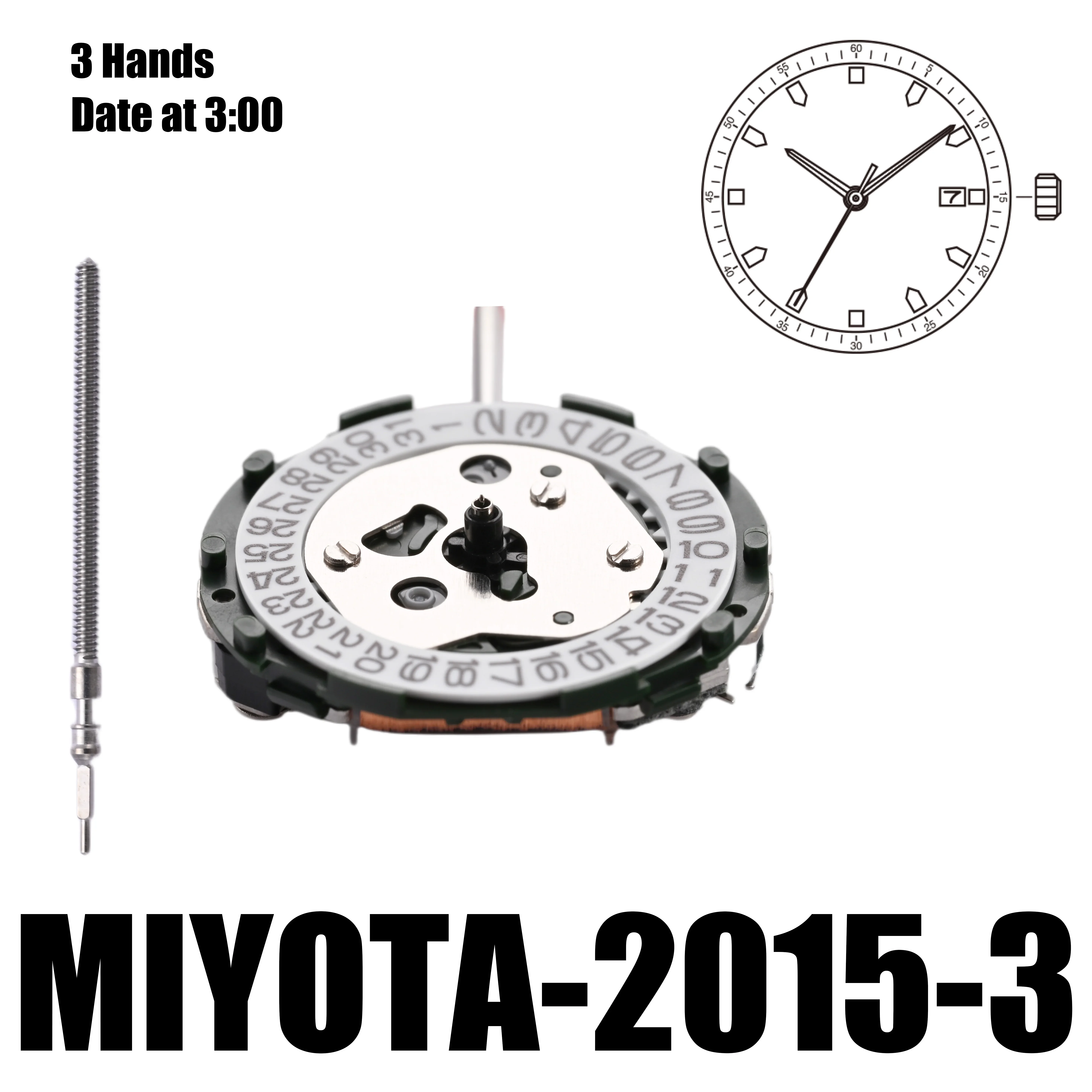 Miyota 2015 Standard｜Movements MIYOTA Quartz watch Movement Cal.2015, 3 Hands Date At 3:00/6:00 Size:6 3/4×8''' Heigh:4.15mm