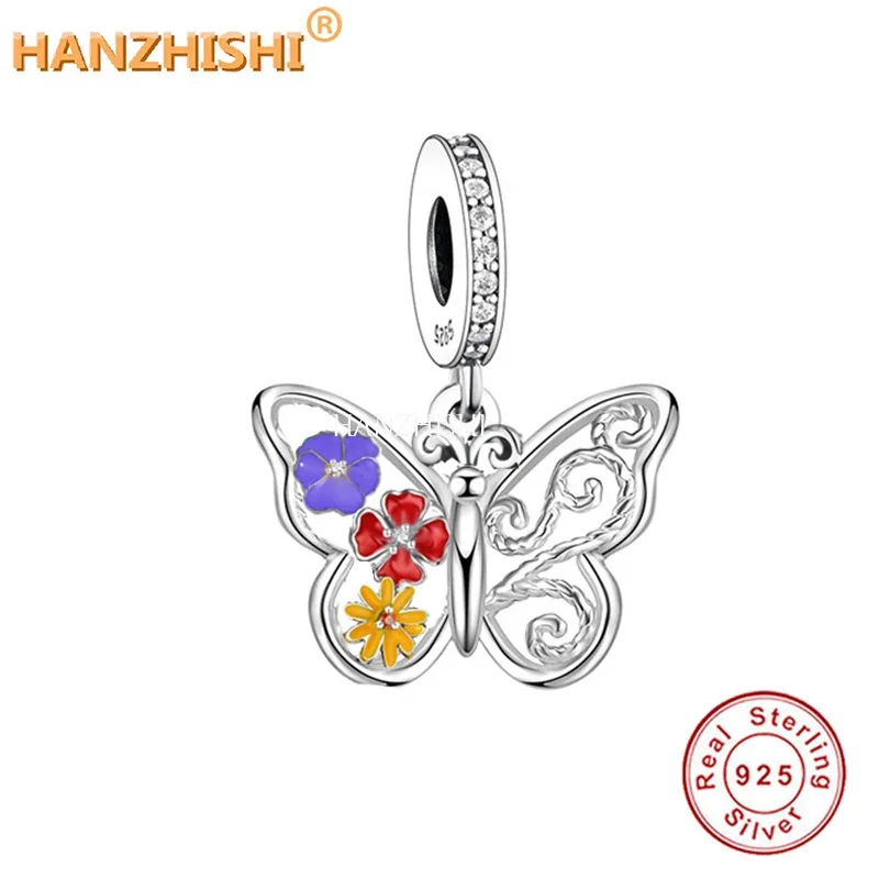 

Authentic 925 Sterling Silver Mix Color Flower Dragonfly Dangle Charms Fit Original Charms Bracelet Necklace Jewelry Berloque