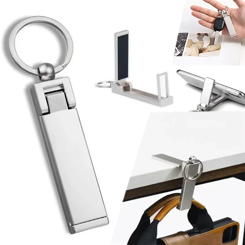 Multi Functional Metal Keychain Lazy Phone Holder Desk Side Hanging Bag Magic Tool Portable Sturdy Durable Pendant.