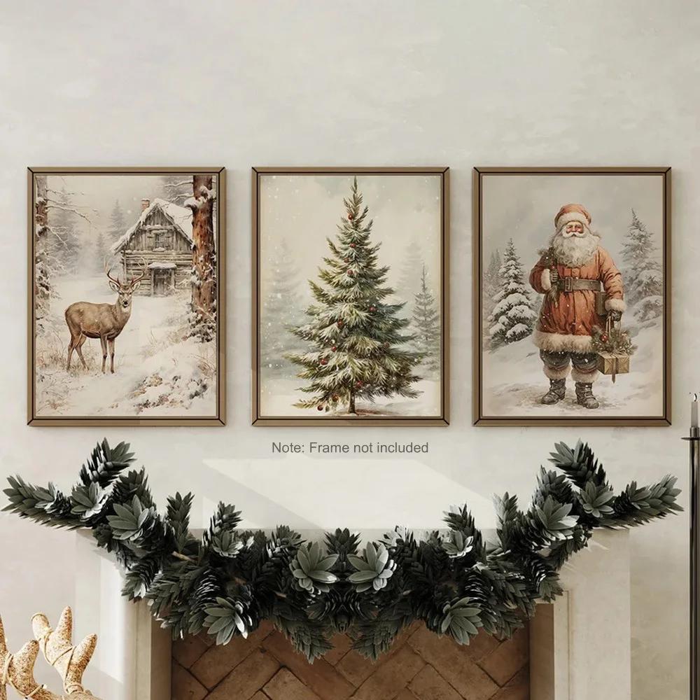 

Christmas snowman decoration painting, retro Christmas tree, empty hall hanging painting, high-definition spray painting core