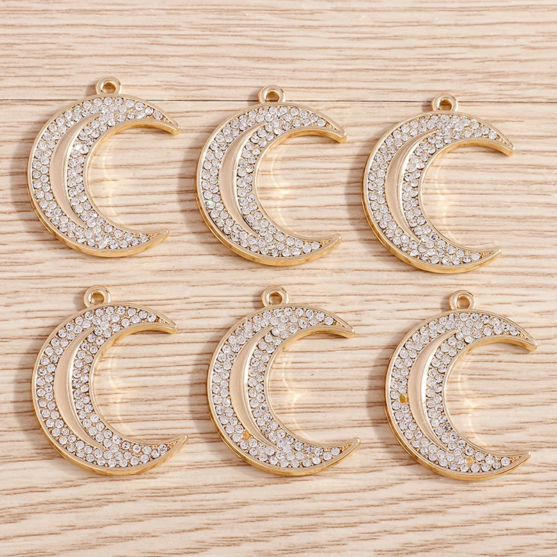 4pcs 21x27mm Delicate Crystal Moon Charms Pendants for Drop Earrings Necklaces Bracelets DIY Crafts Jewelry Making Accessories