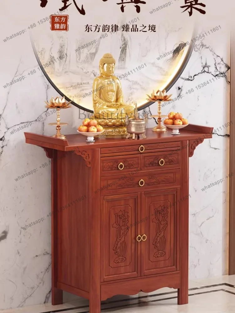 YJ Modern Small Buddhist Altar Table for Home Feng Shui Shrine Buddha Statue Stand Offering Desk Decor