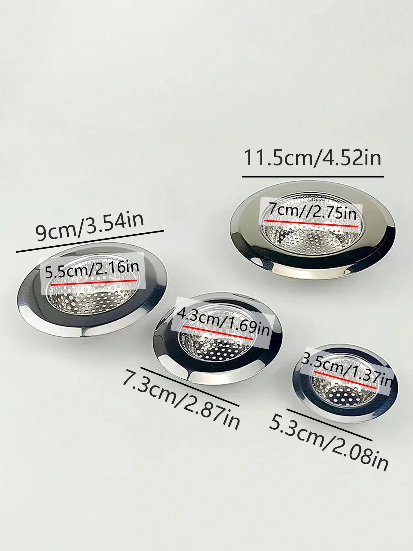 2 Pieces, Kitchen Sink Strainer, Stainless Steel Sink Drain Strainer, Large Wide Rim 4.5inch Diameter, Suitable for Most Sink Drain Outlets as a Food Catcher, Kitchen Sink Basket Strainer, Stainless Steel Sink Filter, Kitchen Accessories - 4 Size Options