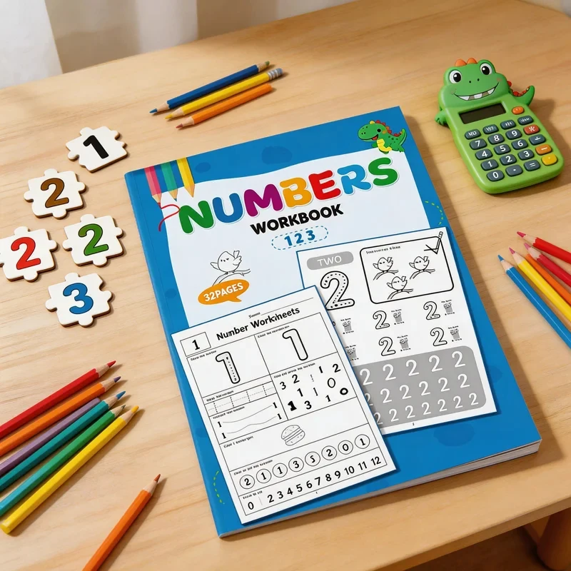 32 Pages, Number Workbook 0-12, Pen Grip Training, Interactive Number Coloring Book, Digital Exercise Copybook