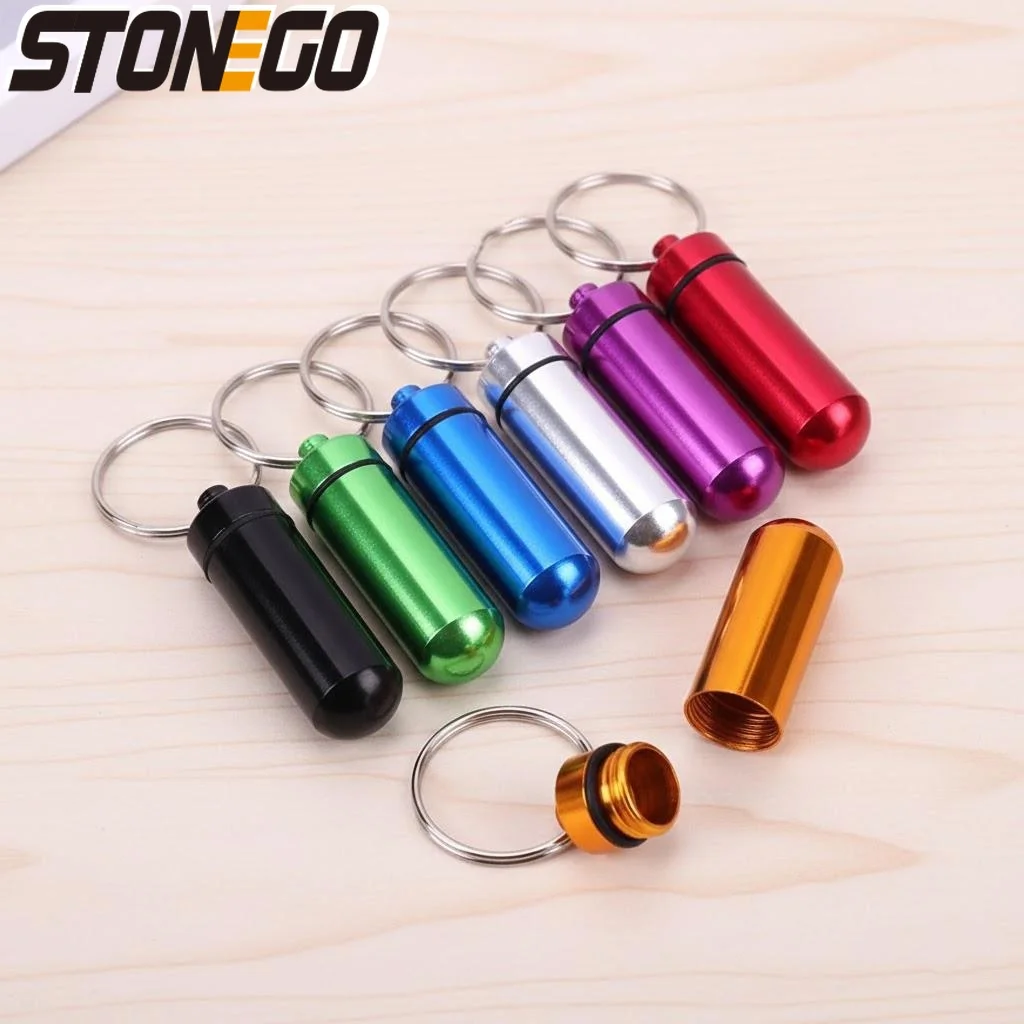 

Aluminum Portable Waterproof Pill Box Holder Container Keychain Medicine Box Travel Organizer