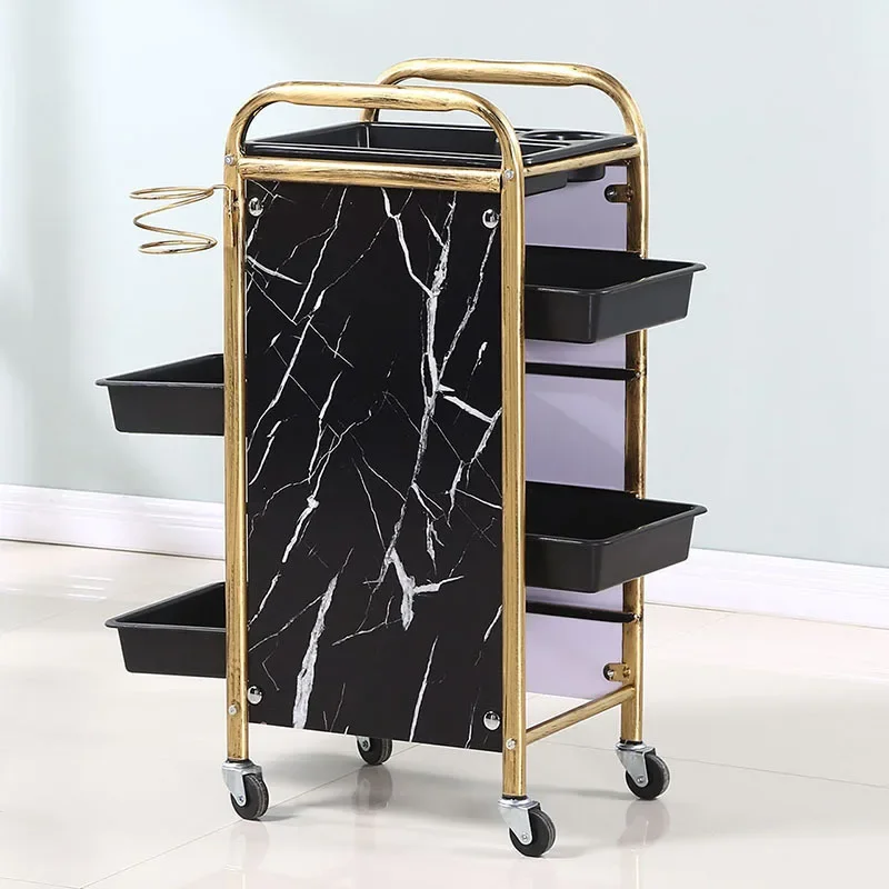 Retro Barber Shop Salon Trolley Nordic Iron Beauty Salon Cart with Drawers Creative Rolling Tool Cart for Hair Perm and