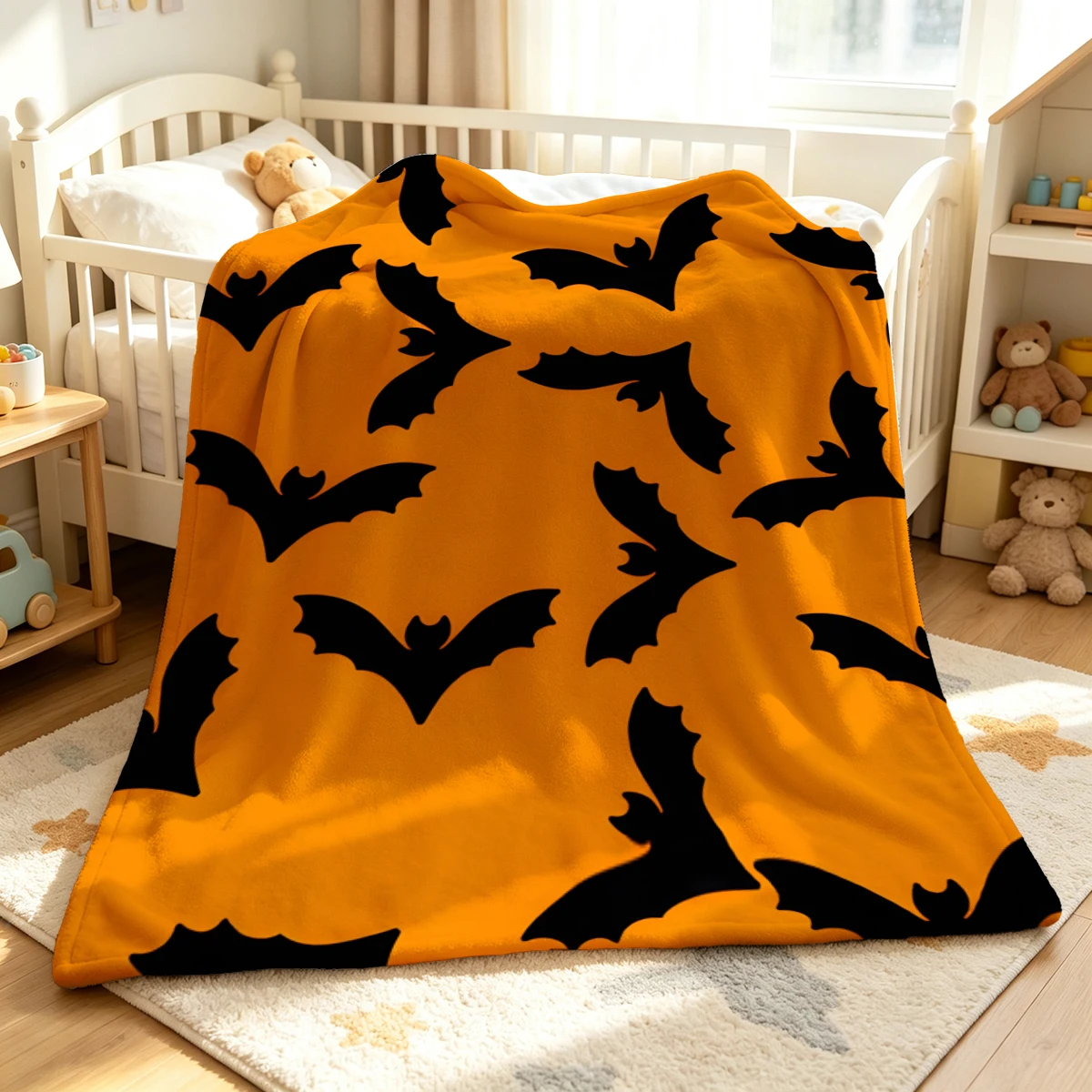 Orange Jagged Bats Soft Fluffy Flannel Blanket Super Cozy Lightweight Bed Blanket for Halloween Sofa Bed Christmas Decor