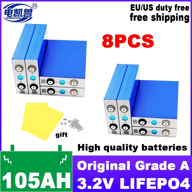 

8pcs LiFePO4 3.2V 105Ah 280Ah 304Ah Battery Original Cell Deep Cycle Grade A For DIY 12V 24V 48V Lithium Battery Pack NO TAX