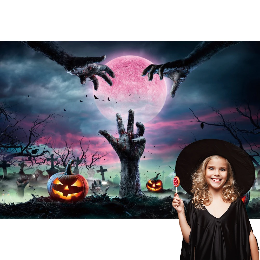 Halloween Party Photography Backdrop Horror Night Cemetery Full Moon Pumpkin Graveyard Kid Baby Birthday Background Photo Studio