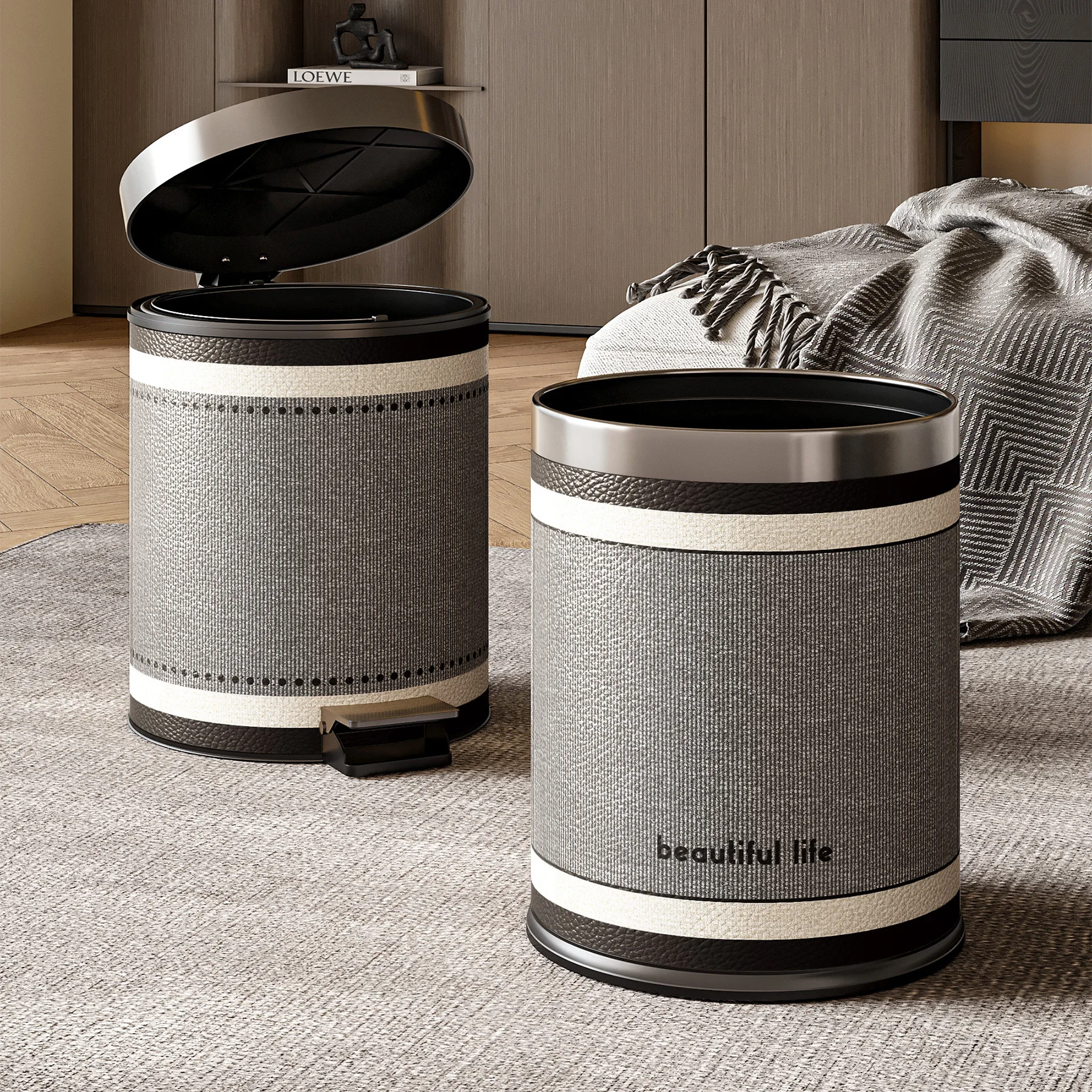 

Modern mat Foot Pedal Tra Can Household Large Capaci Sed Metal round Barrel Indoor Garbage Can Luxury Sle