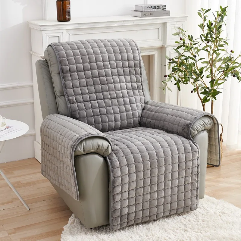 Solid Color Plush Pet Sofa Cover Single Seat Cushion Slipcover Warm Non-Slip Cozy Fleece Loveseat Protector for Dogs Cats