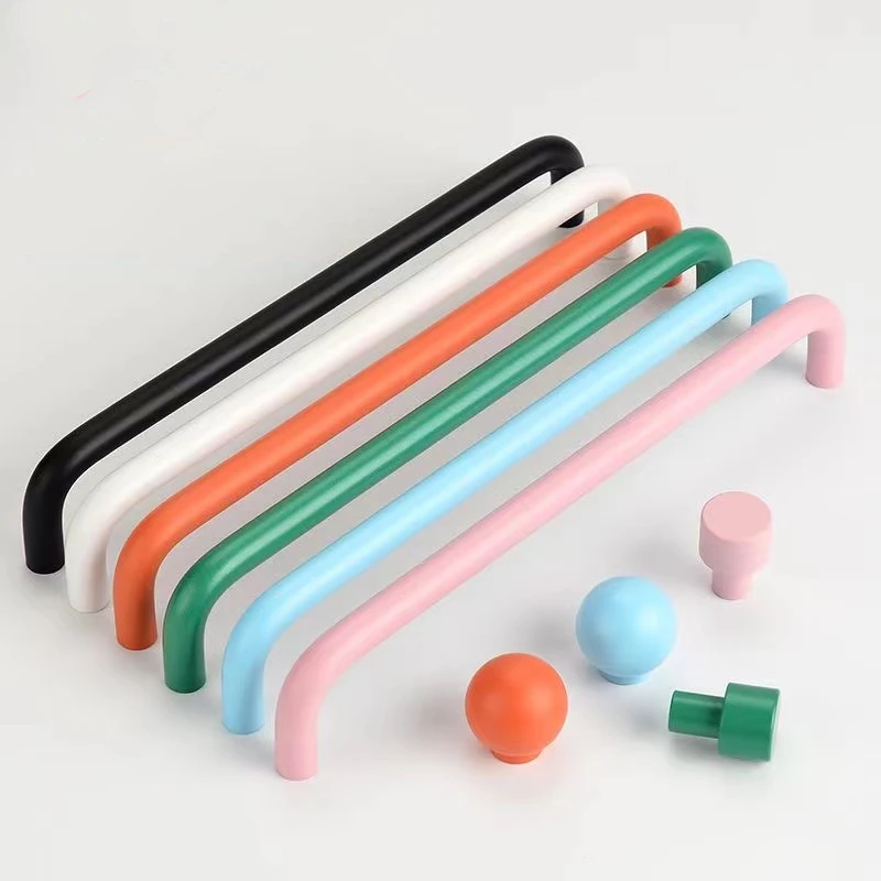 Colorful Simple Solid Kitchen Cabinet Handles Wardrobe Door Drawer Cabinet  Curved Handles for Furniture Children's Room