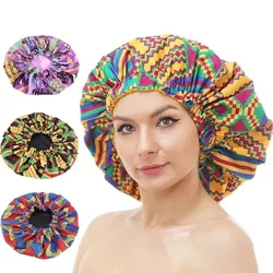 Extra Large Sleep Cap African Printed Satin Lined Shower Caps Bonnet Night Sleep Hat Turban Hair Protect Elastic Band Cover New