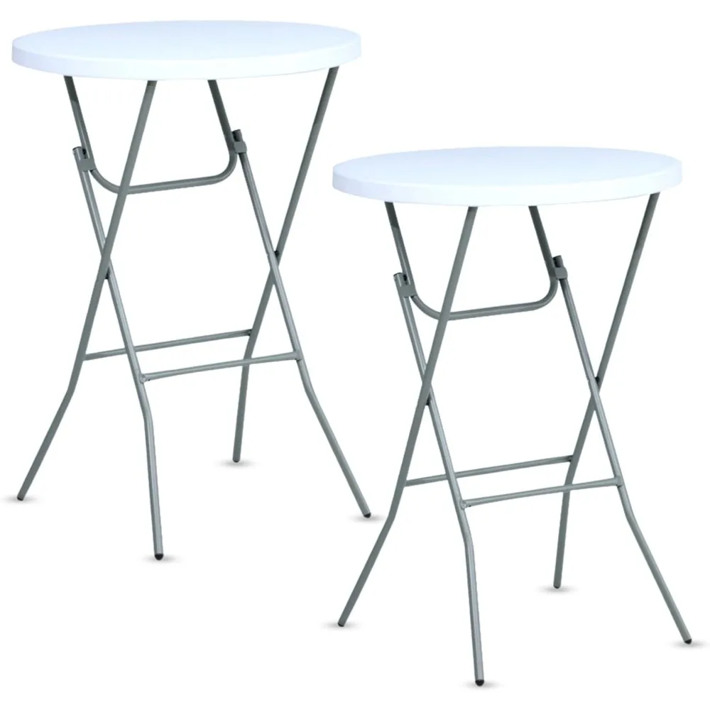 

32in Folding Bar Height Tables (2-Pack) – White Round High Top Cocktail Tables for Indoor & Outdoor Use, Parties, BBQs, Weddings