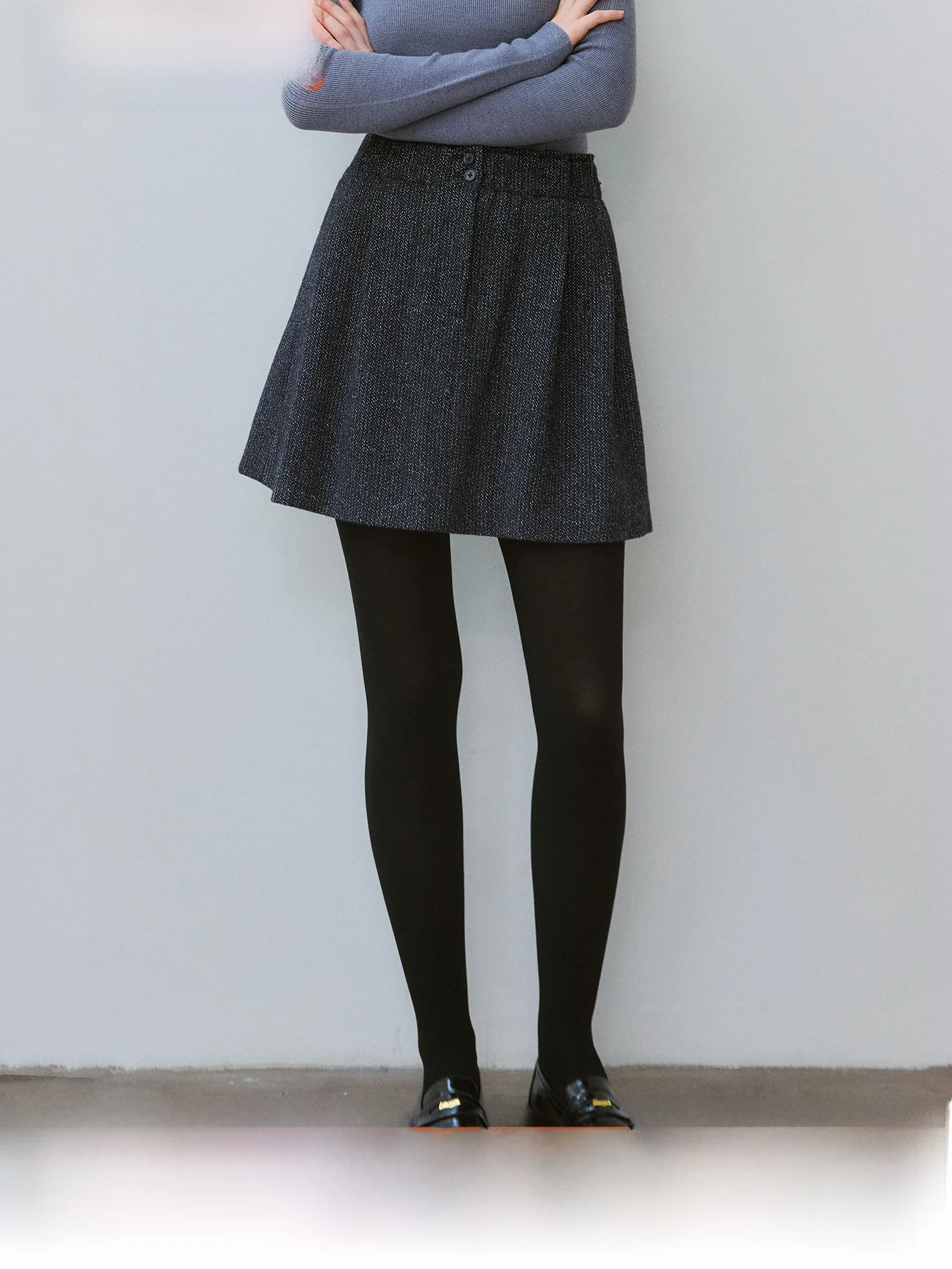High Waist A-Line Wool Blend Pleated Flower Bud Woolen Skirt Women's Autumn Winter Style Loose Waist Puffy Short Skirt