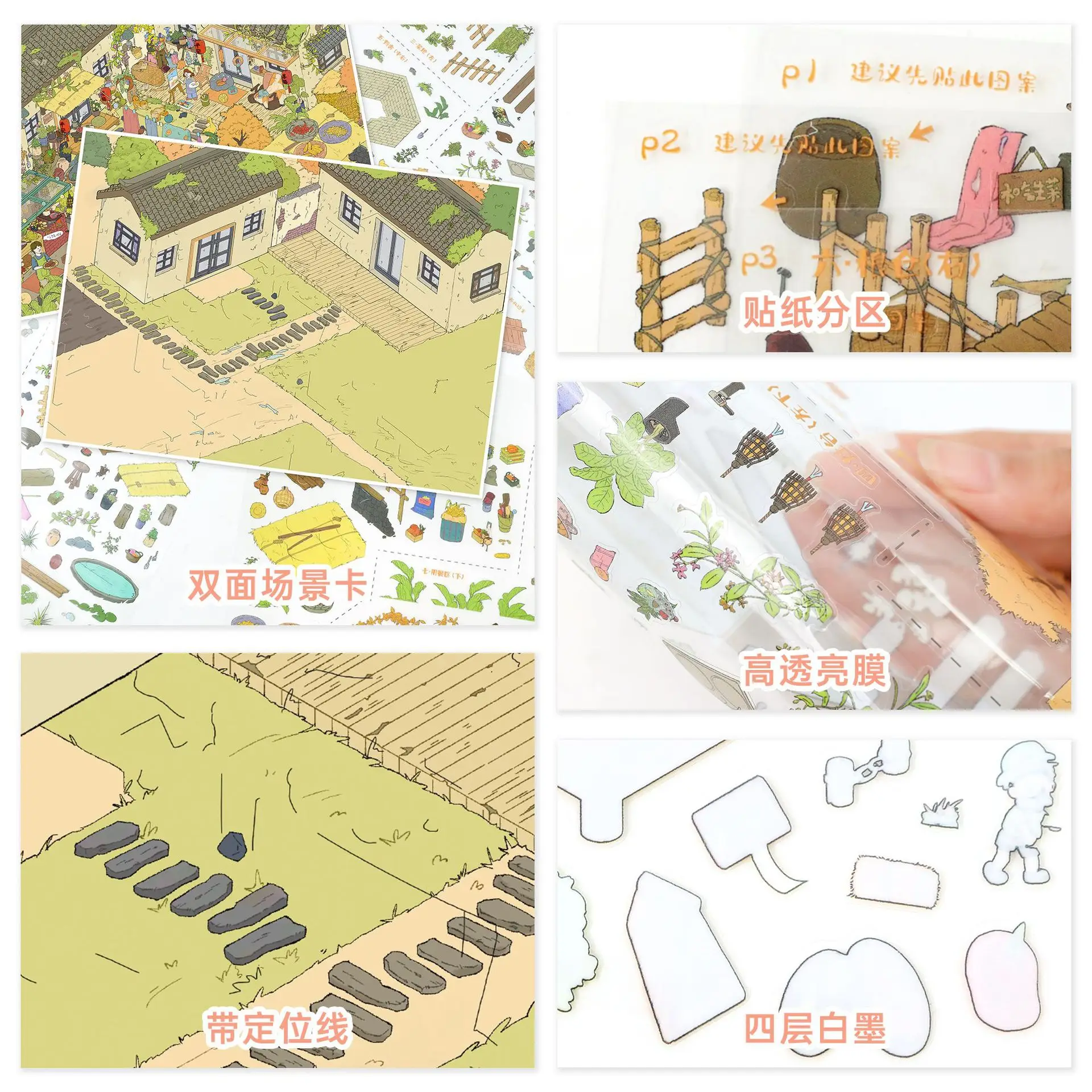 Village Diorama Scene Stickers PET Transparent Micro Landscape Building Stickers DIY Collage Handmade Journal Scrapbooking Decor