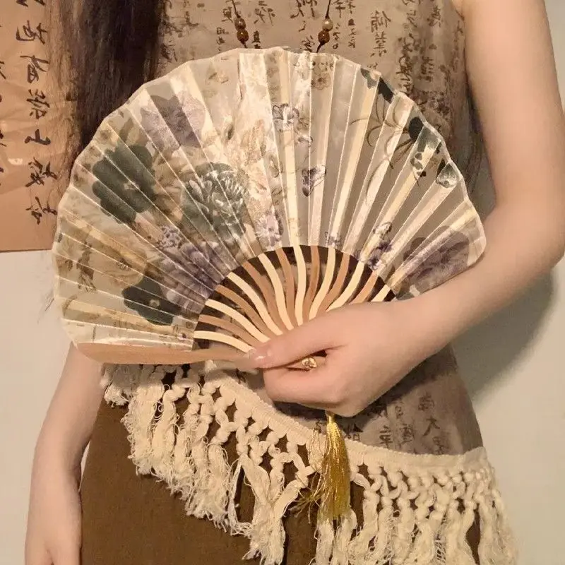 مروحة عتيقة محمولة عصرية، مروحة تبريد قابلة للطي، مروحة قابلة للطي من Hanfu، مروحة صينية كلاسيكية