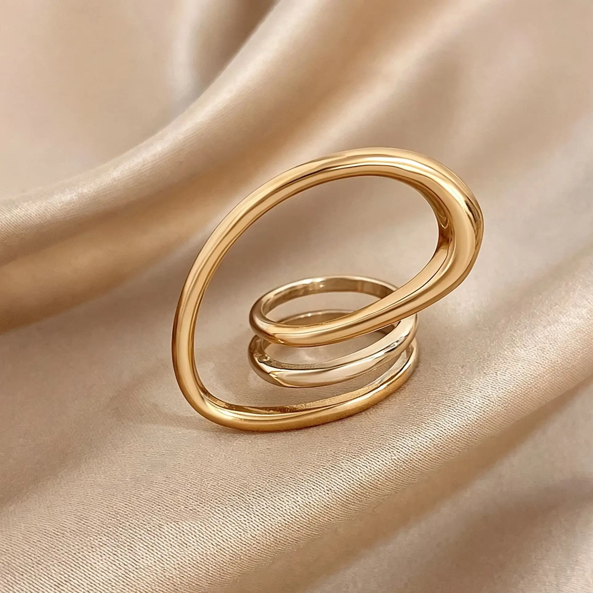 Irregular Twisted Ring Stainless Steel Gold Color Geometric Waterproof Women Minimalist Stackable Fashion Daily Jewelry