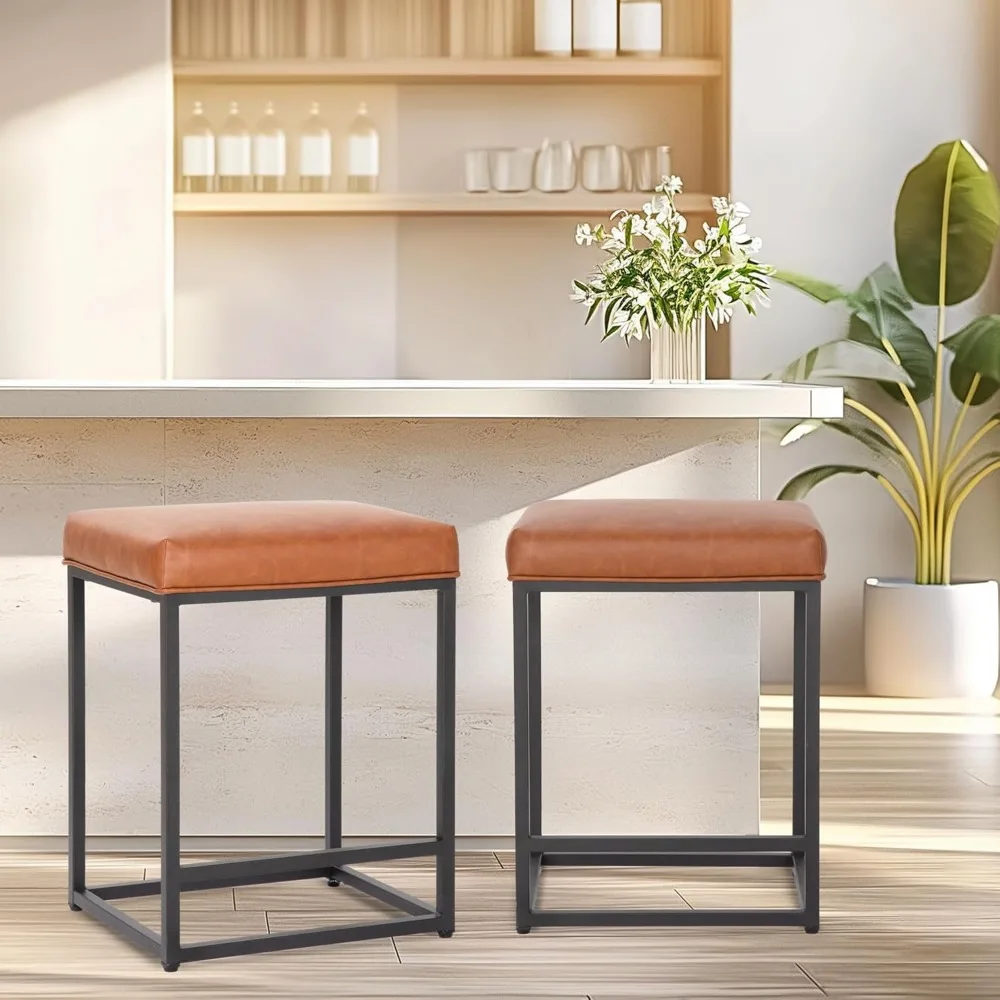 24 Inch Counter Height Bar Stools Set of 3, Upholstered Barstools for Kitchen Island with Faux Leather Cushion