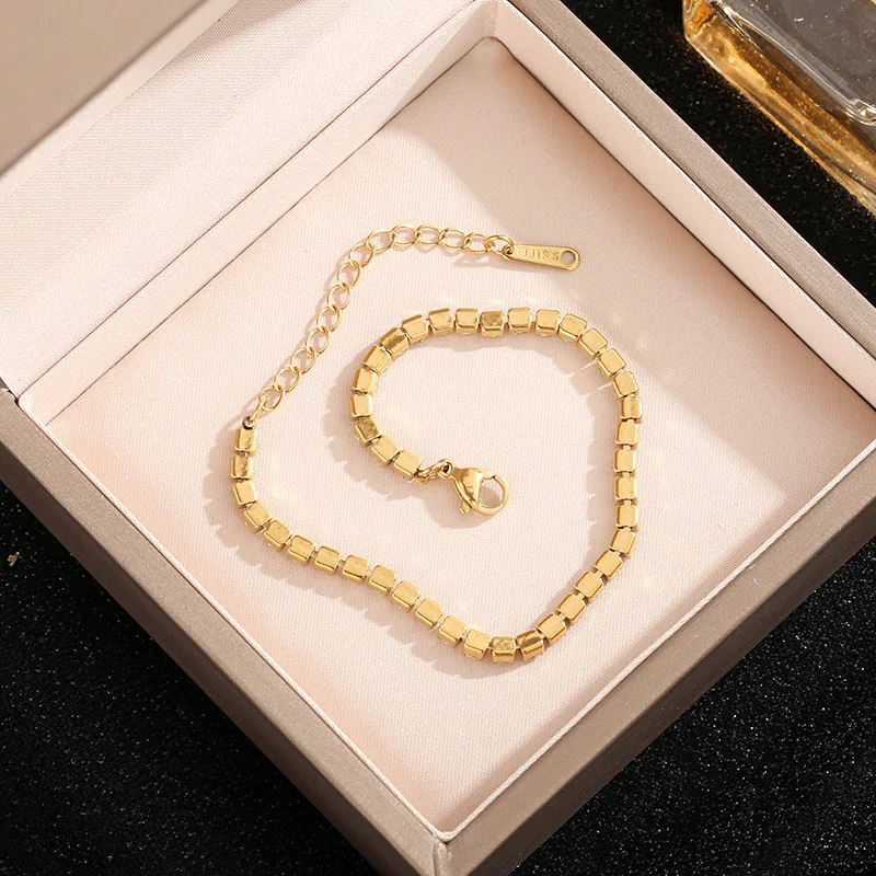 Stainless Steel Shiny Clear Zircon Bracelet For Women Gold Color Non-fading Exquisite Bangles Party Jewelry Gifts 2024 New