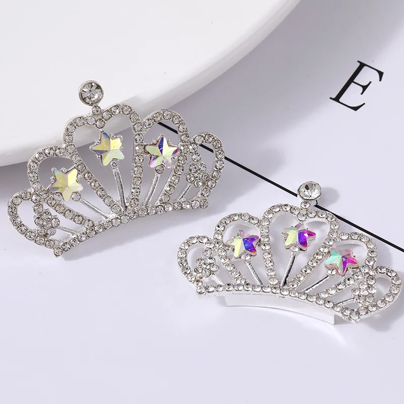 5Pcs Rhinestone Crown Embellishments Flatback Buttons Crowns Hair Bowknot Flower Wedding Decoration DIY Craft Supplies