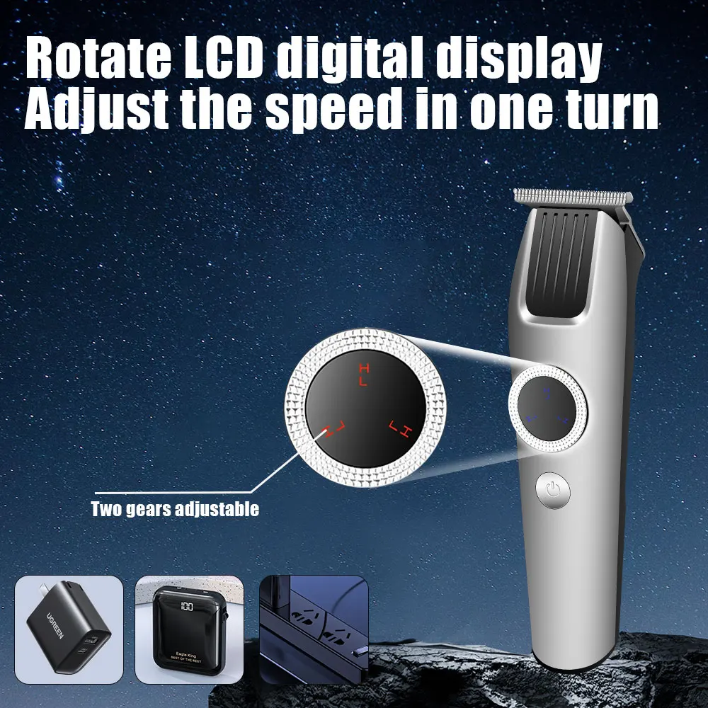 HIENA Silver Hair Clipper Professional Hair Clipper Oil Head Carving Clipper for Men's Silent Large Display Screen hair cutting