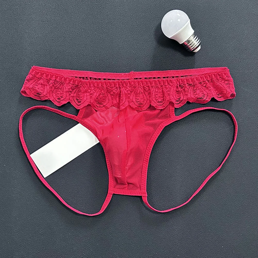 

Men Lace Mesh Transparent Underpants G-strings Underwear Sissy Gay T-Back Erotic Lingeries For Man Panties See Through Calcinha