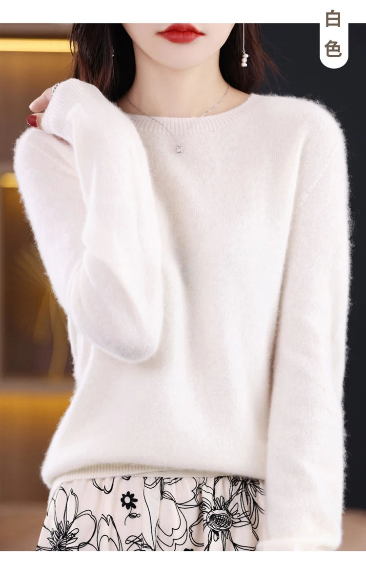 2026 New Cashmere Basic Top Long Sleeve Women O-Neck Knitted Sweater 100% Pure Merino Wool Pullover Clothing Knitwear Traf