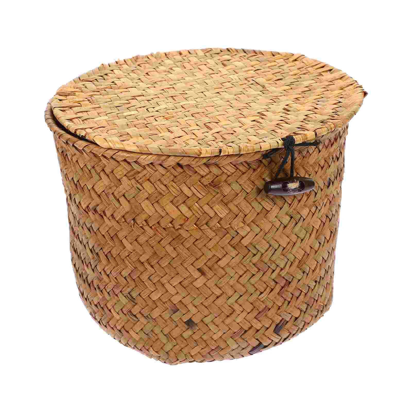 Storage Box with Lid Shelves Office Trash Can Rattan Suits Round Basket Garbage Bride