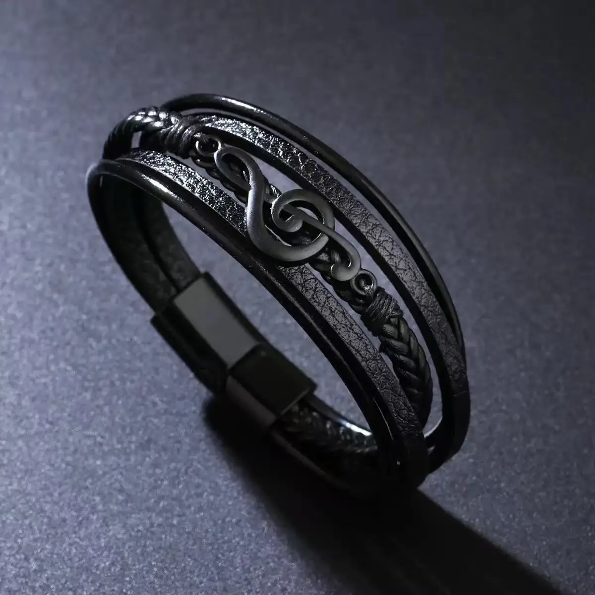 خمر رمز الموسيقى سحر أساور للرجل متعدد الطبقات مضفر الجلود سوار الكفة التفاف معصمه الإسورة مجوهرات بسيطة