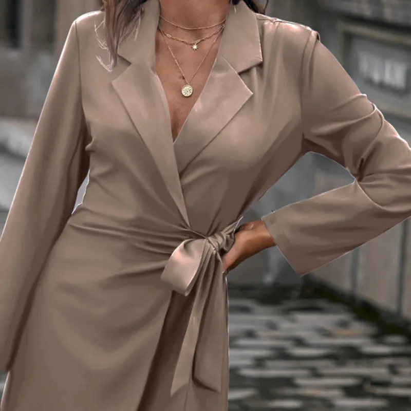 2024 Women's Autumn/winter New Lace-up Waist Shirt Loose Candy Color Mid-length Suit Jacket Fashion Workplace Dress Skirt