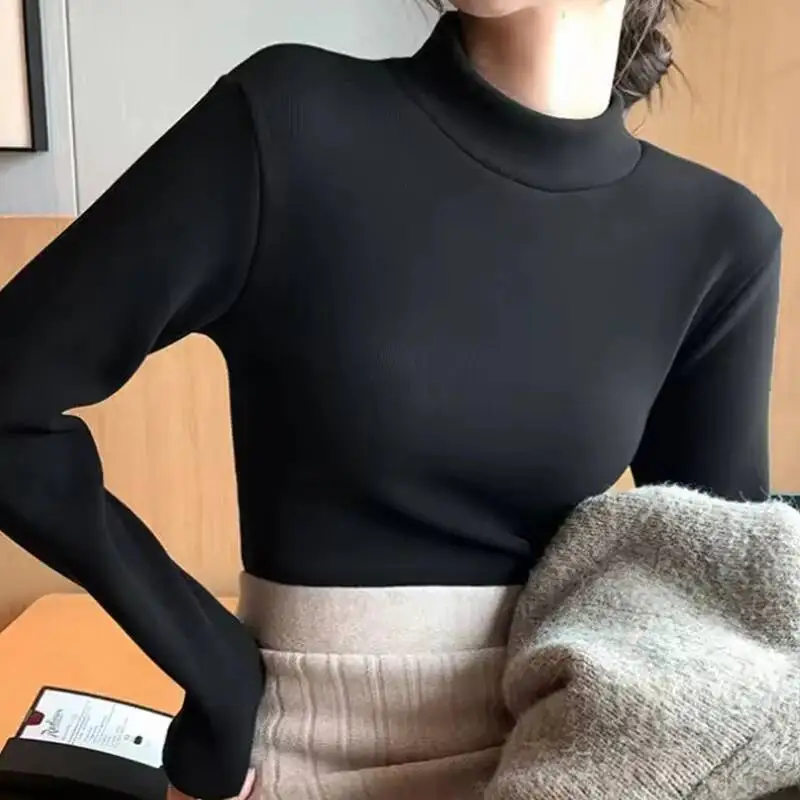 Autumn Winter Basic Knitted Thicken Sweaters Women Fashion Stretch Solid Color Sweater Simple Comfortable Thermal Jumpers Ladies