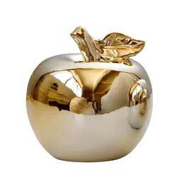 1 pcs Ceramic Golden Apple Figurines for Interior Europe Fruit Decoration Ornaments Home Office Desktop Decor Accessories