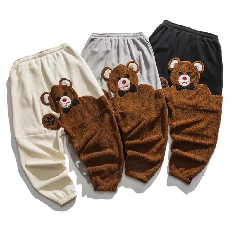 

Bear Fleece Japanese Man Pants Work Wear Streetwear Men's Sweatpants Clothing Sports Pants Man 2024 Autumn New