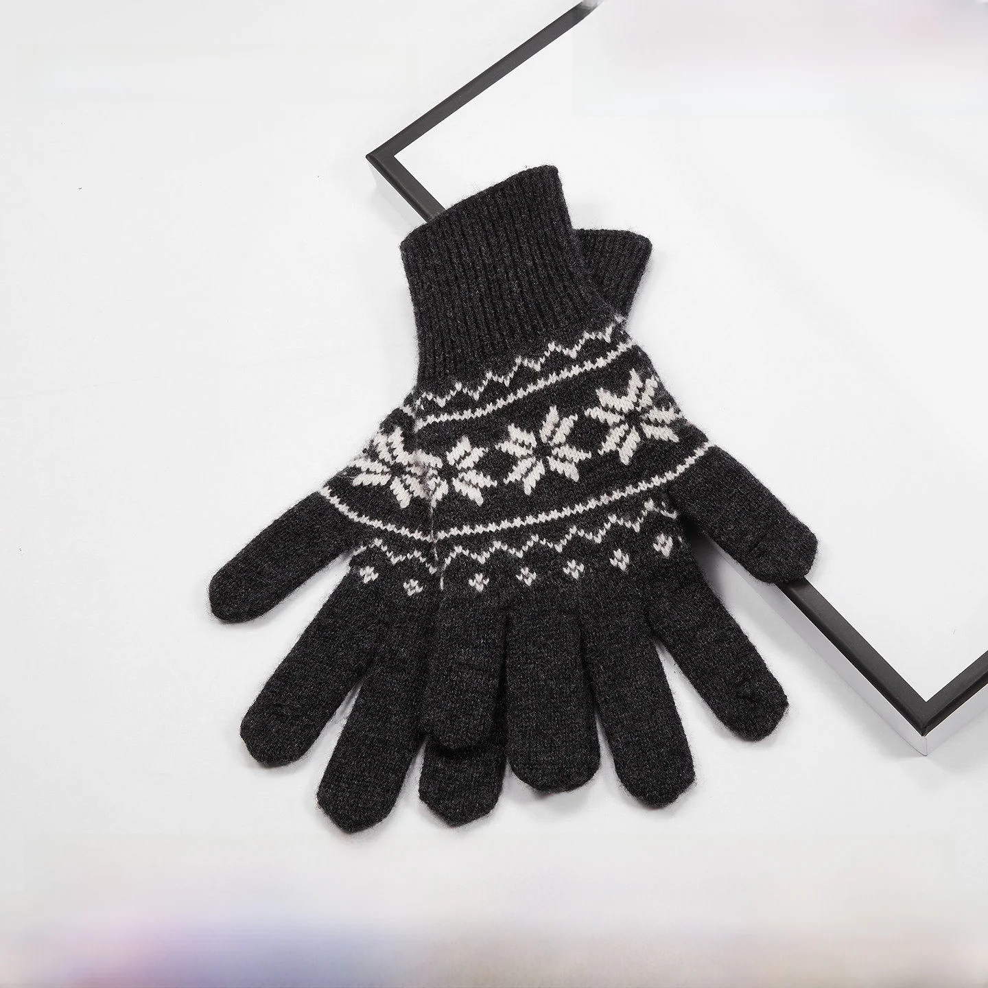clench-kiss00-pure-wool-snowflake-gloves-women's-winter-cycling-hand-protection-warm-touchscreen-ible-mid-thi-gloves