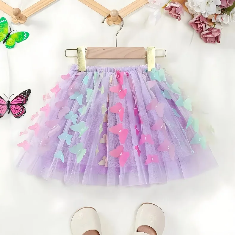 2026 Neuerscheinung Kleinkind Schmetterling Tüll Tutu Rock Pom Pom Prinzessin Minikleid Kinder Geburtstagsparty Rock Tanzröcke Sommer – Detail 6