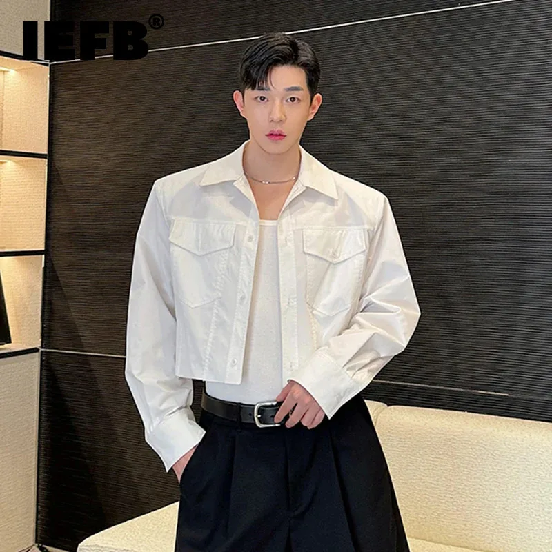 

IEFB Korean Style Men Shirt New Stylish Ragged Edge Versatile Long Sleeve Shoulder Padded Shirts Lapel Casual Summer 9C5673