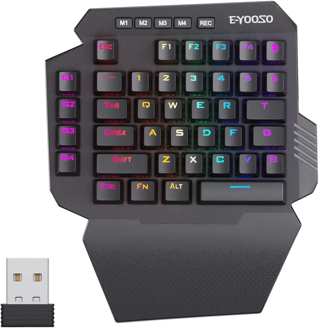 Wireless One Handed Mechanical Gaming Keyboard,2.4Ghz and USB-C Wired Dual Mode, RGB Led Backlit Wrist Rest