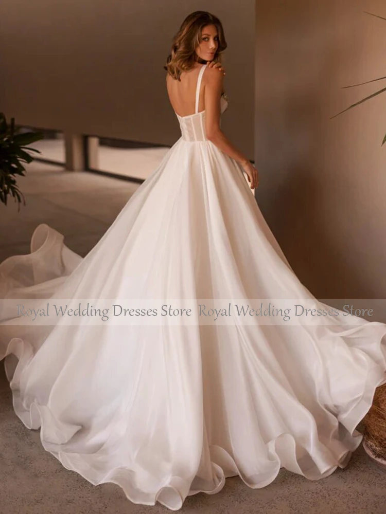 Boho Wedding Dresses White Tulle Ruched Rhinestone Civil Wedding Dresses A-line Spaghetti strap 2024 Bride Gowns for Women