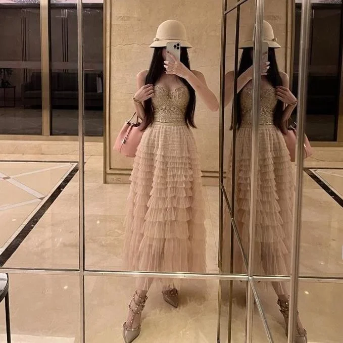 Elegant Atmosphere Women's Spring New Style Name Lady Small Fragrance Long Skirt Thousand Layer Net Cake Half Skirt Half Skirt