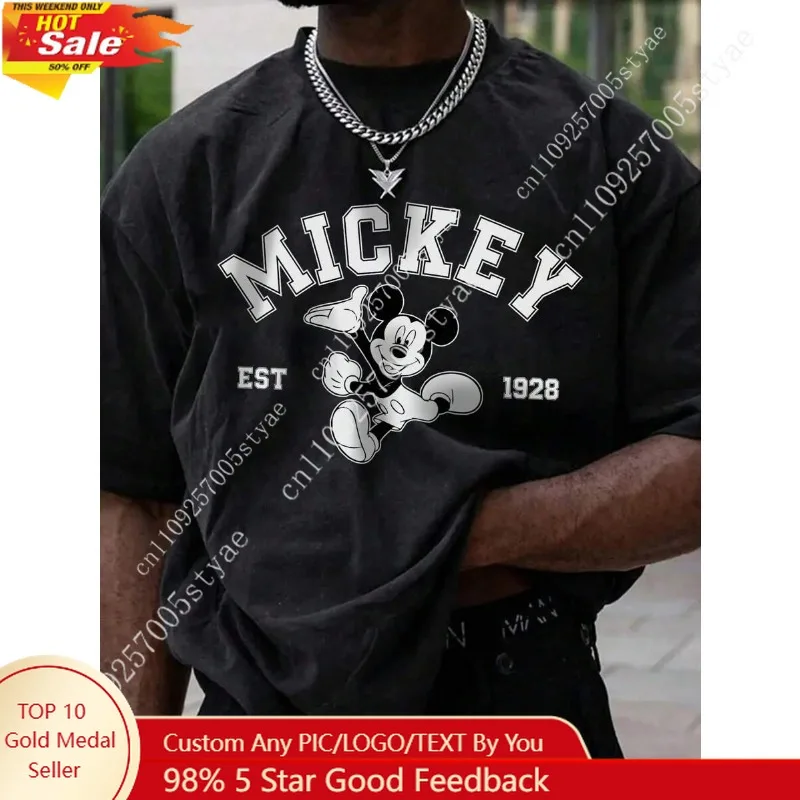 

Disney Mickey Est 1928 Cartoon Print Short Sleeve Men's T-Shirt Men's Casual Summer Cotton Men's Clothing New In Tops Tracksuit