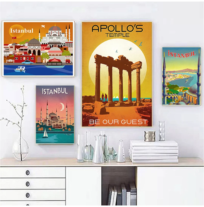 1pc frameless Canvas Painting Turkey Istanbul Pop Art Travel Canvas Painting Vintage Wall Kraft Posters Coated Wall Stickers Hom